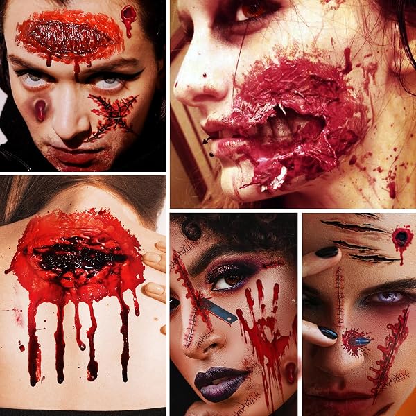 Eurzom 4 Paar Zombie-Biss-Ärmel – Gruselige Fake-Tattoos Mit Narben & Blut Für Halloween & Partys