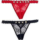 UIASKOWP 2-Pack Personalized Thongs With Names, Custom Thong with His Name on it for Women Valentine's Day Black