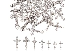 DanLingJewelry 35 pcs Tibetan Style Alloy Crucifix Cross Charms Antique Silver Cross Pendants for DIY Jewelry Making