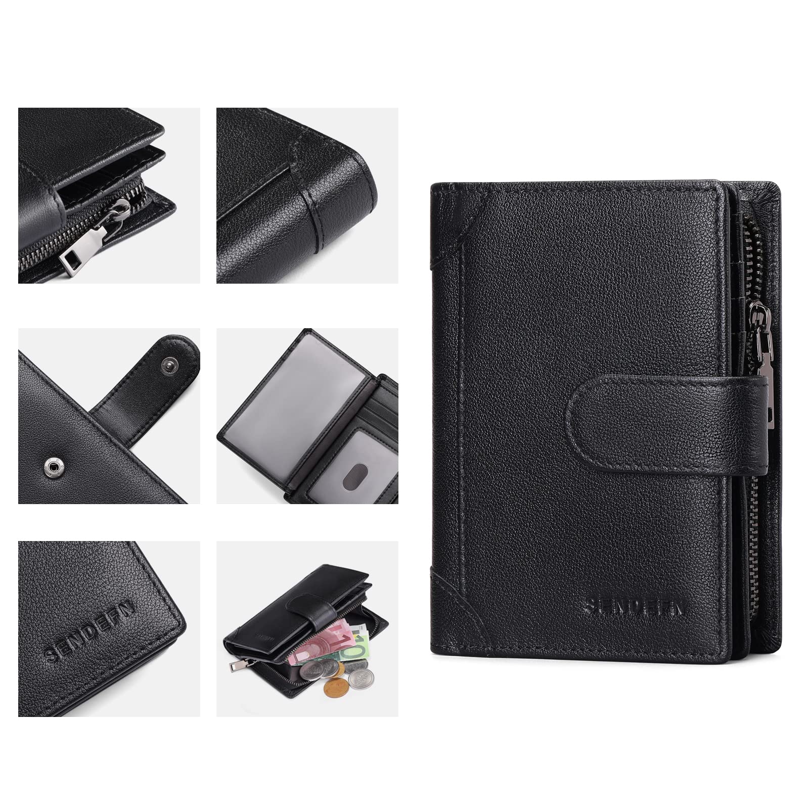 SENDEFN Geldbeutel Herren RFID-Schutz Herren Geldbörse Leder Multifunktionale Geldbörsen, Ausweis & Kartenhüllen für Herren 4