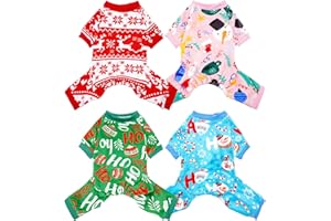 PET SHOW 4 Pack Small Dog Christmas Pajamas Holiday Dog Clothes Doggies Girl Boy Soft Stretchy PJs Xmas Jumpsuit Puppy Cats Onesies Red Green Outfits with Sleeve Pets Dachshund Costume S