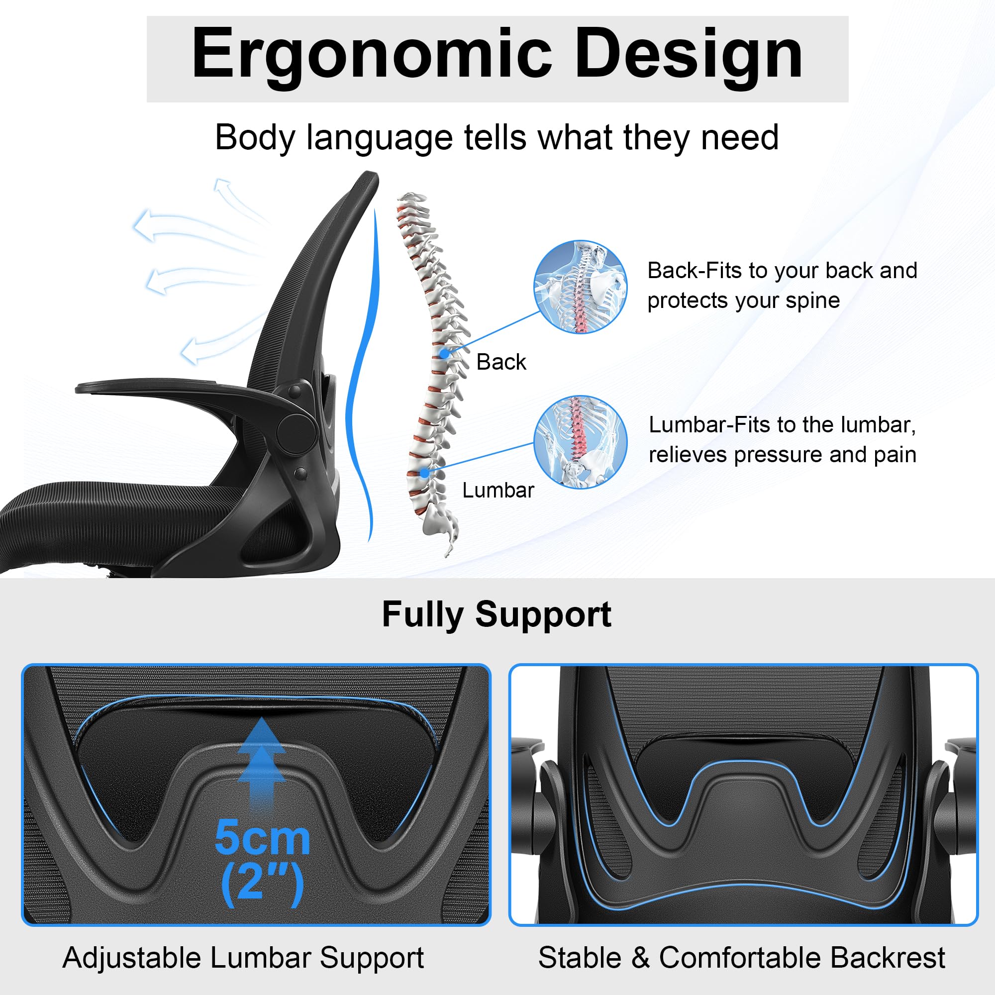 Drafting Chair Tall Office Chair with Flip-up Armrests, Adjustable Height, and Enhanced Lumbar Support - Ergonomic Rolling Stool, Back Support, and Adjustable Foot Rest Ring for Standing Desk Black