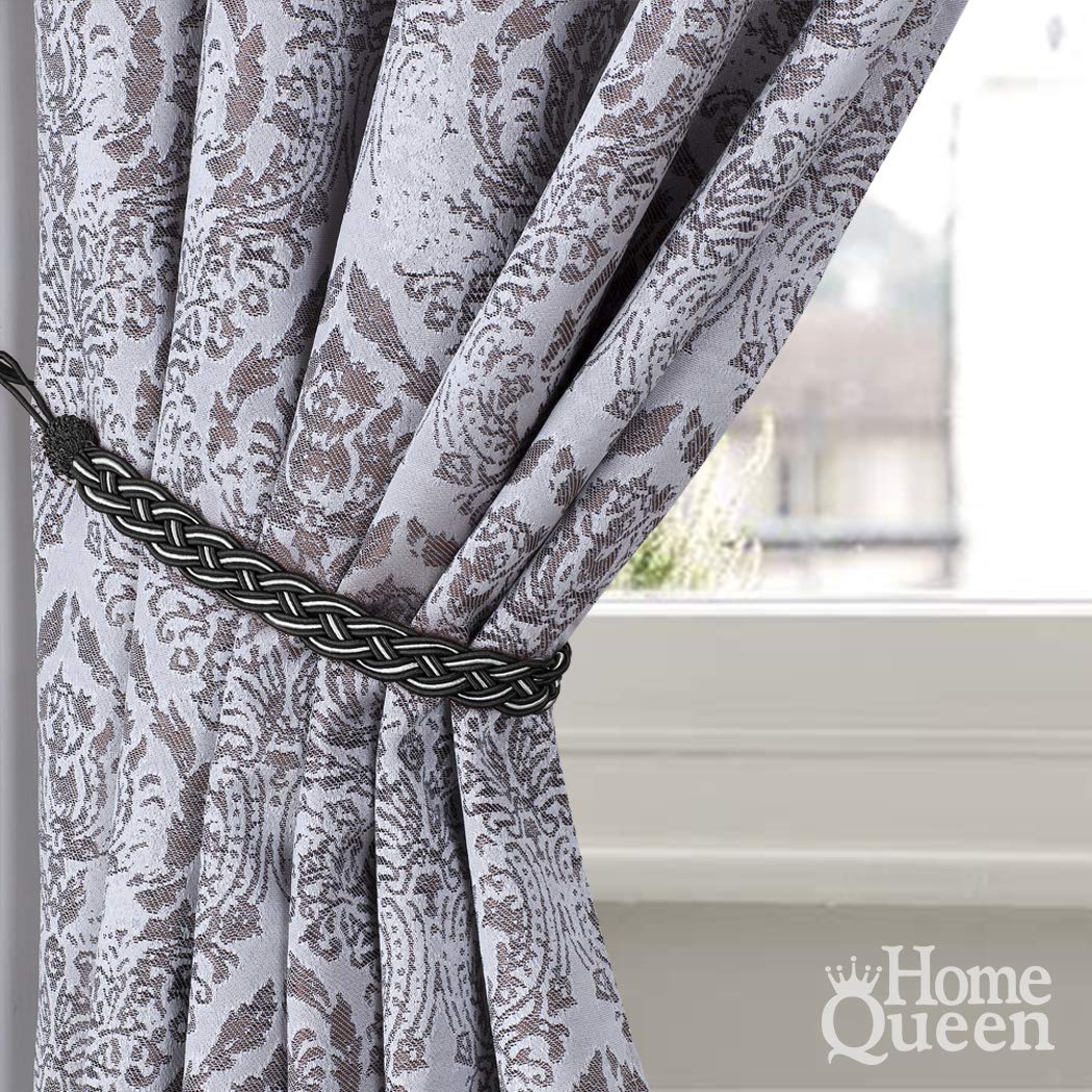 2 Rope Belt Curtain Tie with 2 Metal Hooks Home Queen Hand Braided Curtain Tie Back Buckle