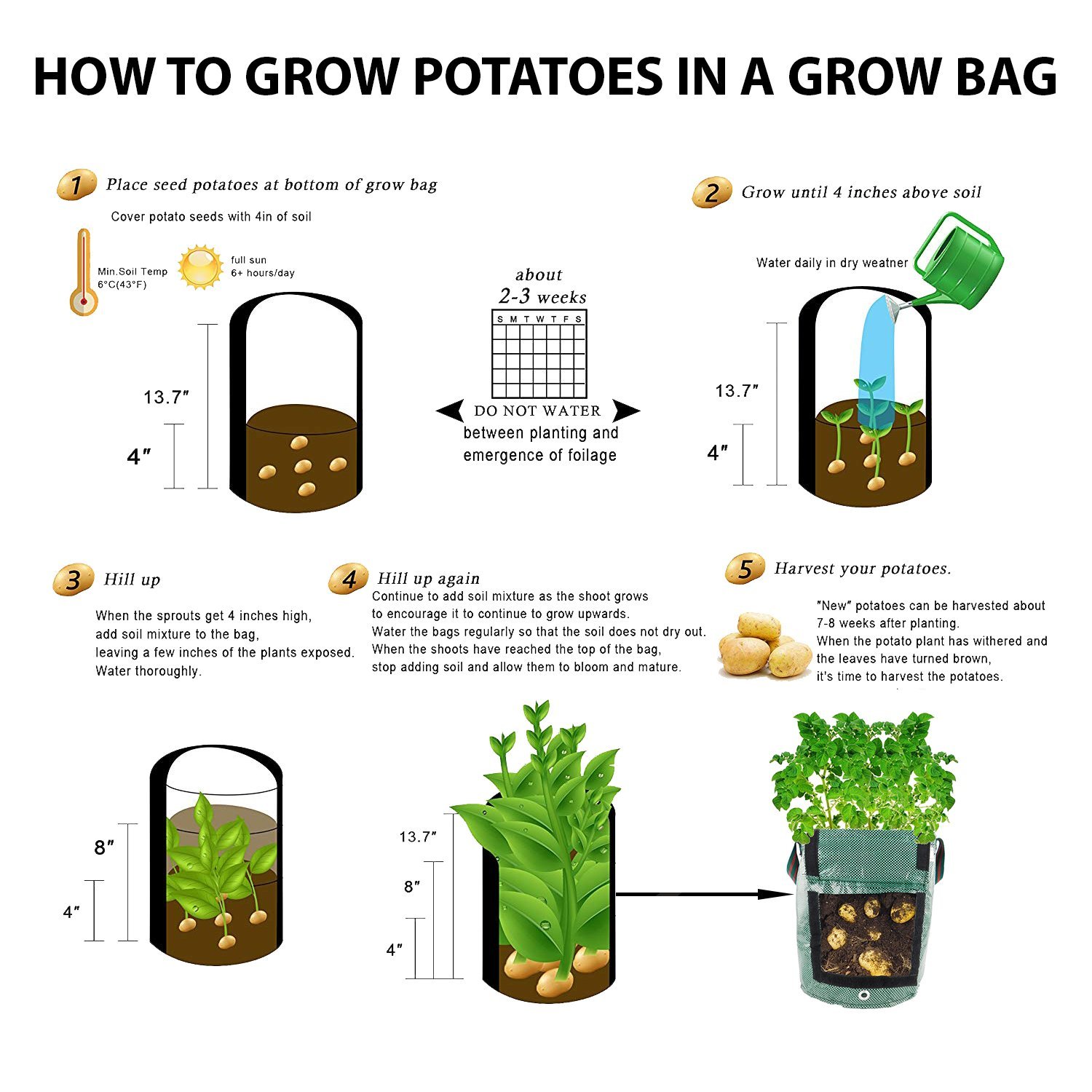 Amazing Creation Garden Potato Grow Bags Pack of 4 10 Gallon Heavy Duty