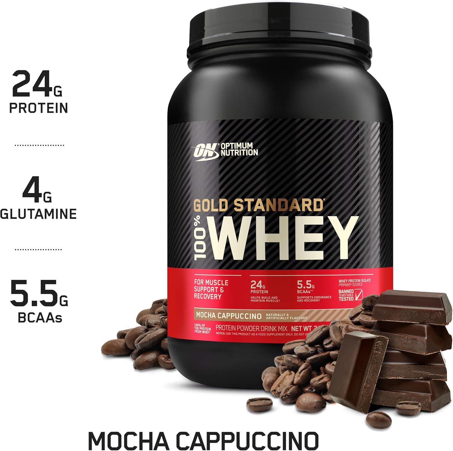 Optimum Nutrition Gold Standard 100% Whey Protein Powder, Mocha Cappuccino, 2 Pound (Packaging May Vary): Health & Personal Care