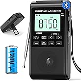 Pocket Radio with AM FM-1200mAh Rechargeable Radio-Portable Transistor Radio with Best Reception, Bluetooth Receiver,5W Big Speaker,LCD Screen,Earphone Jack,Support SD Card and USB Player for Jogging