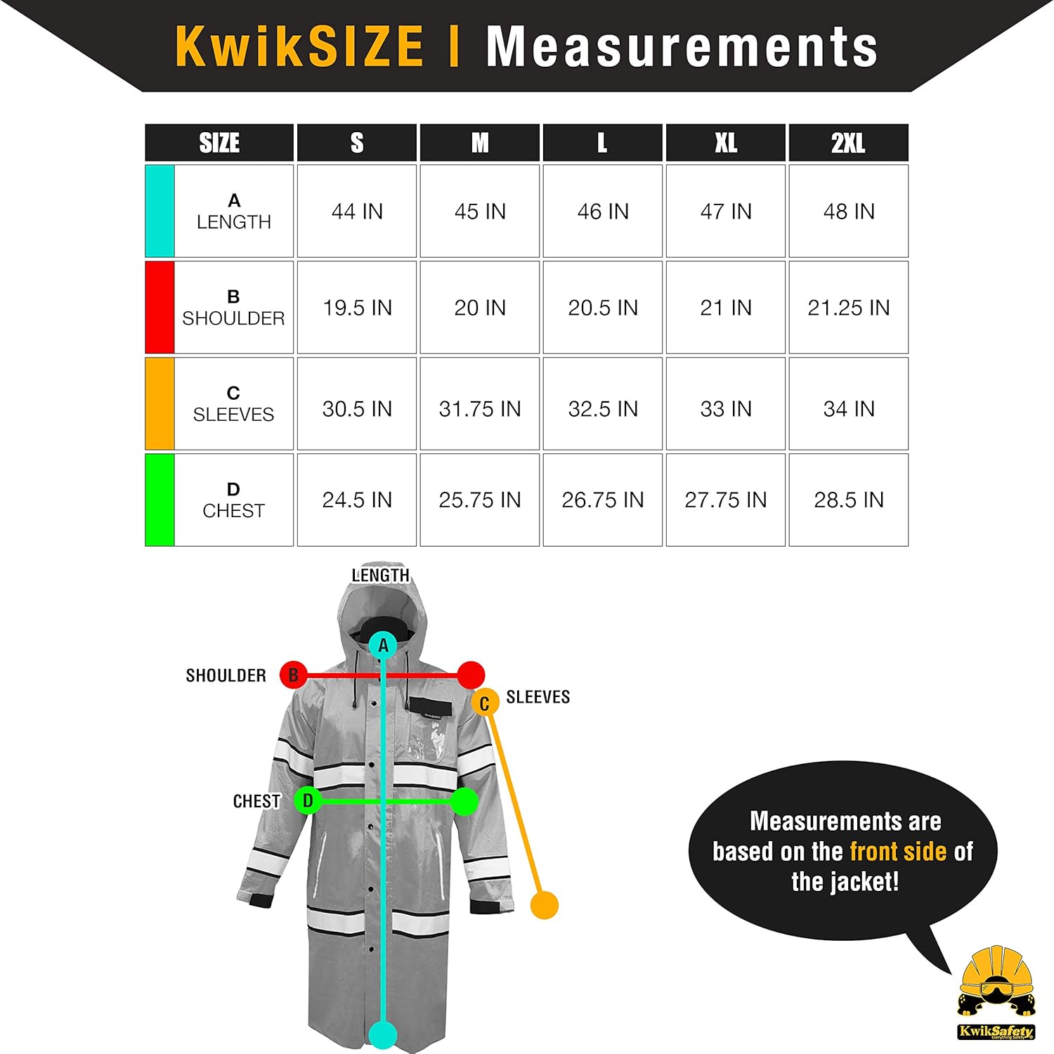 KwikSafety (Charlotte, NC) TORRENT Class 3 Safety Trench Coat | High Visibility Waterproof Windproof Safety Rain Jacket | Hi Vis Reflective ANSI Work Wear | Rain Gear Hideaway Hood Carry Bag | Small - - 