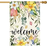 AVOIN colorlife Spring Flowers House Flag 28 x 40 Inch Double Sided, Seasonal Welcome Yard Outdoor Flag
