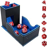 Dice Roller Tower and Tray with Box &amp; 7 Polyhedral Dice, Black/Blue | Foldable Portable Dice Tower with Tray and Storage,PU Leather,Designed for Dungeons and Dragons,RPG Games and Tabletop Games