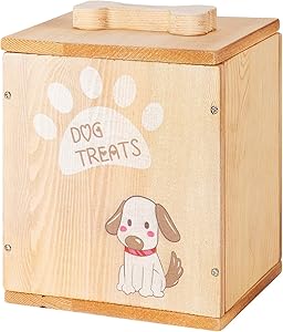 Wooden Dog Biscuits Storage Box with Lids- Rustic Wood Pet Food and Treats Tin with 136 Oz Large Capacity Farmhouse Style Adorable Storage Canister Container for Dogs Cat Pets Cookie Treats Pet Gifts