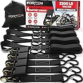 FORTEM Ratchet Straps, Tie Down Strap Set 2300lb Break Strength, 4 Pack 15ft x 1in, 4 Soft Loops, Moving Straps Tie Downs, Cargo Cam Buckles for Trucks, Carry Bag, for Men