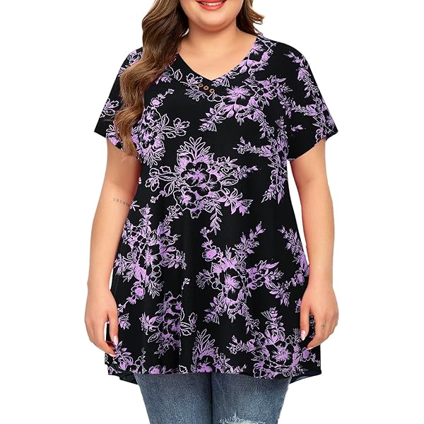 MONNURO Women's Plus Size 3/4 Sleeve Loose Tunic Top - Soft Swing Style, Great For Everyday & Maternity Wear