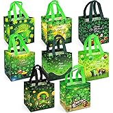 ORNACELE 8PCS Saint Patricks Day Bags, St Patricks Day Tote Bags with Handles, Party Favor Container, Non-Woven St Paddy Day Bags for Gift Wrapping, Irish Party Supplies, 7.9"×7.9"×5.9"