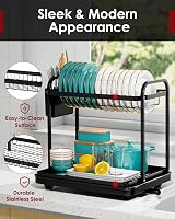 Kitsure Dish Drainer Rack 2-Tier Stainless Steel Space Saving Black view 4