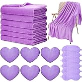 Fanfanwin 18 Pcs Kids Sleepover Party Supplies Set for Girls Fleece Soft Blankets Fluffy Heart Throw Pillow Plush Sleep Eye Mask for Spa Camping Birthday Favors(Purple)