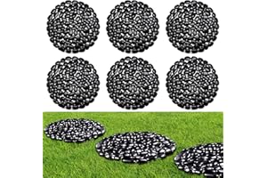 Ausluru 10in River Rock Stepping Stones Set - 6 Pack | Polished Pebble | Long-Lasting PVC Mesh Backing | Perfect for Garden Paths and Lawns Outdoor Landscaping Decoration | Black Circle