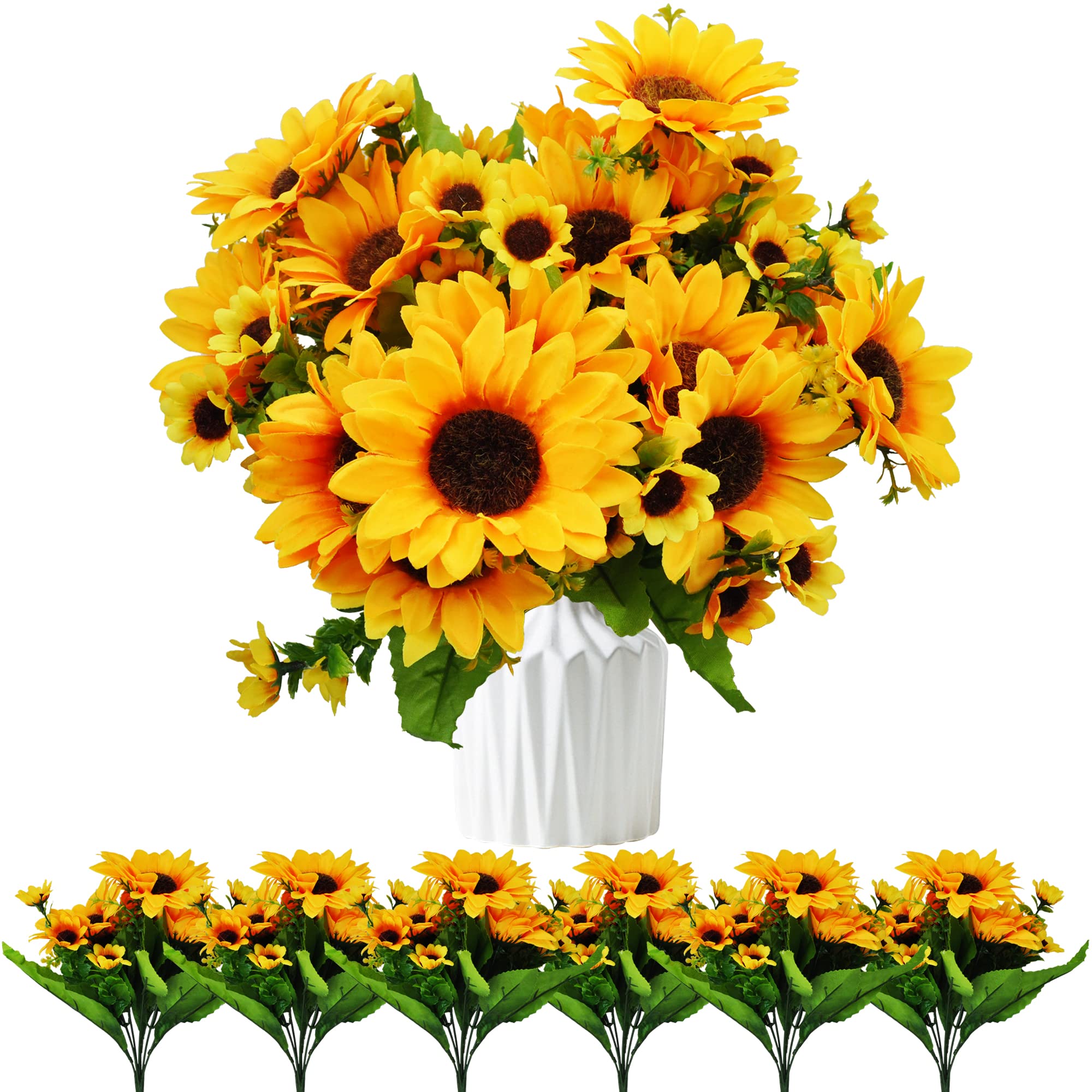 ROLLWAY 4 Bundles Artificial Flowers Decorative Balcony Artificial Flowers 52 Sunflowers Silk Flowers Like Real Fake Sunflower Plants Autumn Flowers Flower Decoration for Aesthetic Decoration Wedding