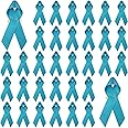 Yunlly 150 Pcs Teal Ribbons Sexual Assault Awareness Products Ovarian Cancer Awareness Ribbon Cervical Cancer Satin Pins with Safety Pins Bulk Teal Items for Charity Public Social Event Supplies