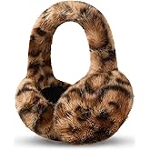 Buauty Womens Leopard Ear Muffs, Soft Winter Ear Covers Foldable Fluffy Ears Headband Warmers for Cold Weather