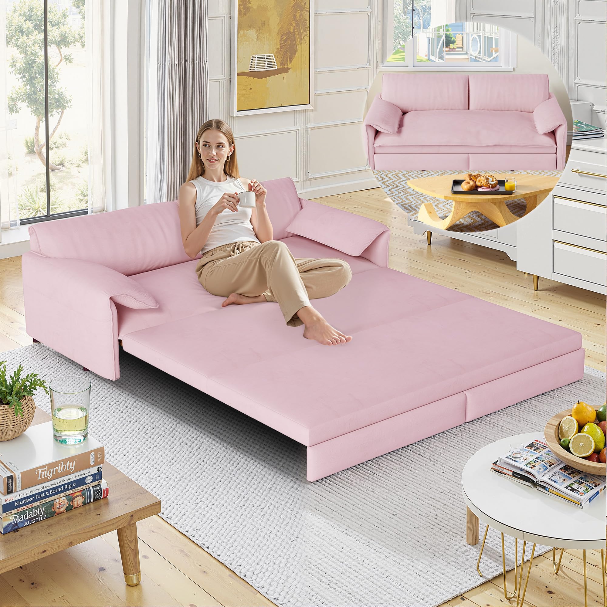 Lyngins Queen Size Sleeper Sofa Bed, 3 in 1