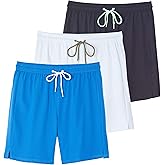 Real Essentials 3 Pack: Men's 9" Inch 2 in 1 Board Shorts with Compression Liner - Bathing Suit with Back Flap Pocket
