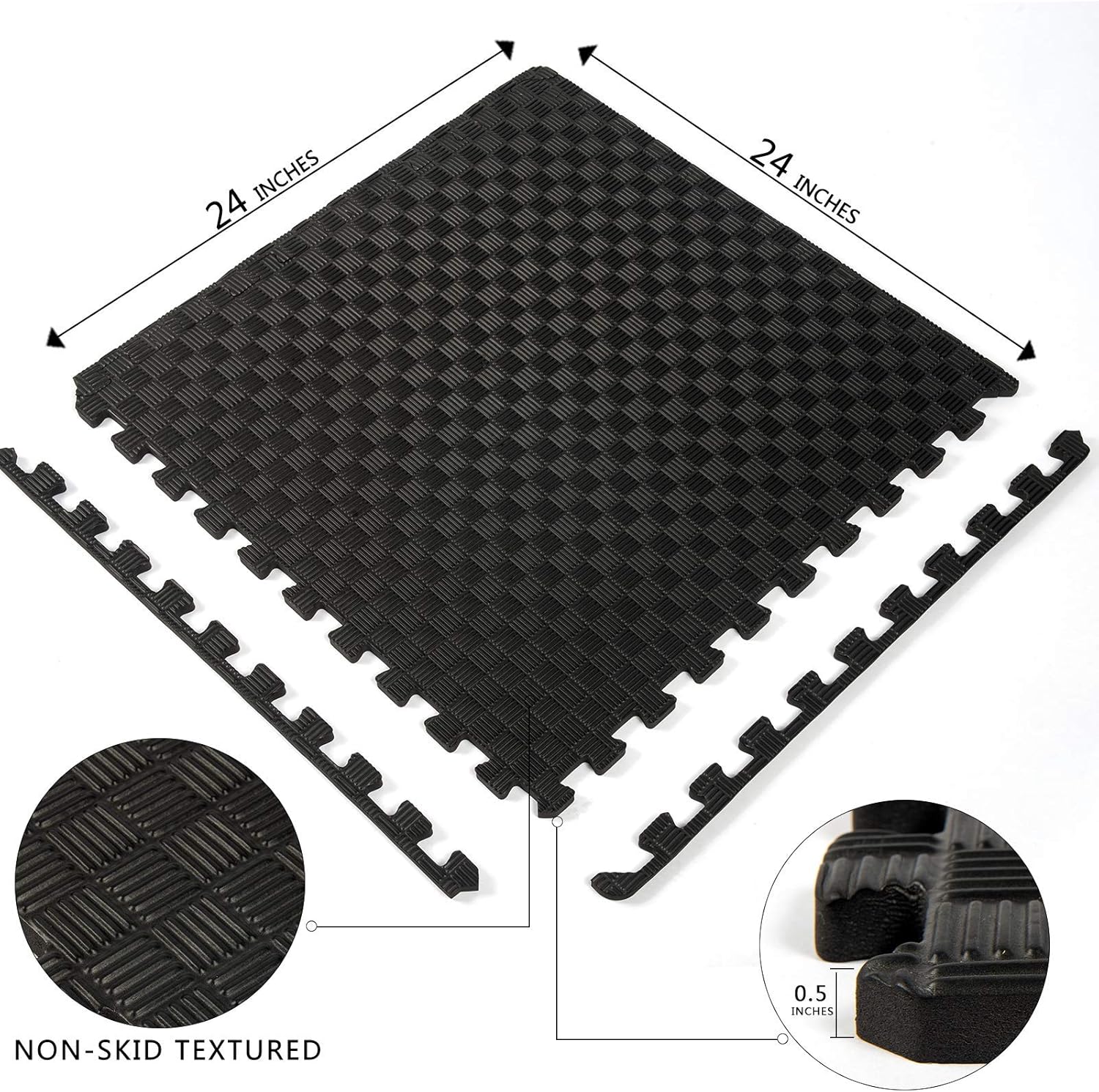 Exercise Equipment Mat with High Density EVA Foam Interlocking Tiles for Exercise, Gymnastics, Protective Flooring, Cushioned Workout, Tiles - Pack of 12/24, 24 x 24 x ½” inches: Sports & Outdoors