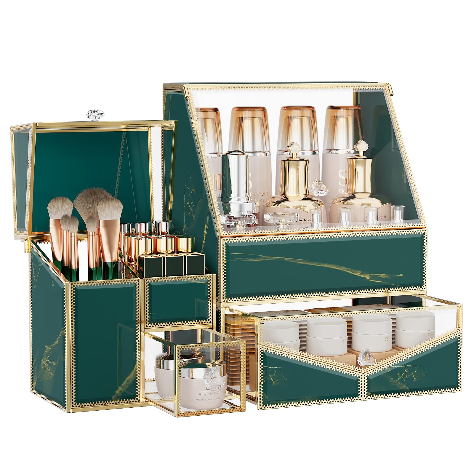 Photo 1 of Youdepot Glass Makeup Organizer for Vanity and Bathroom Countertop – Large Cosmetic Display Case and Skincare Storage Solution