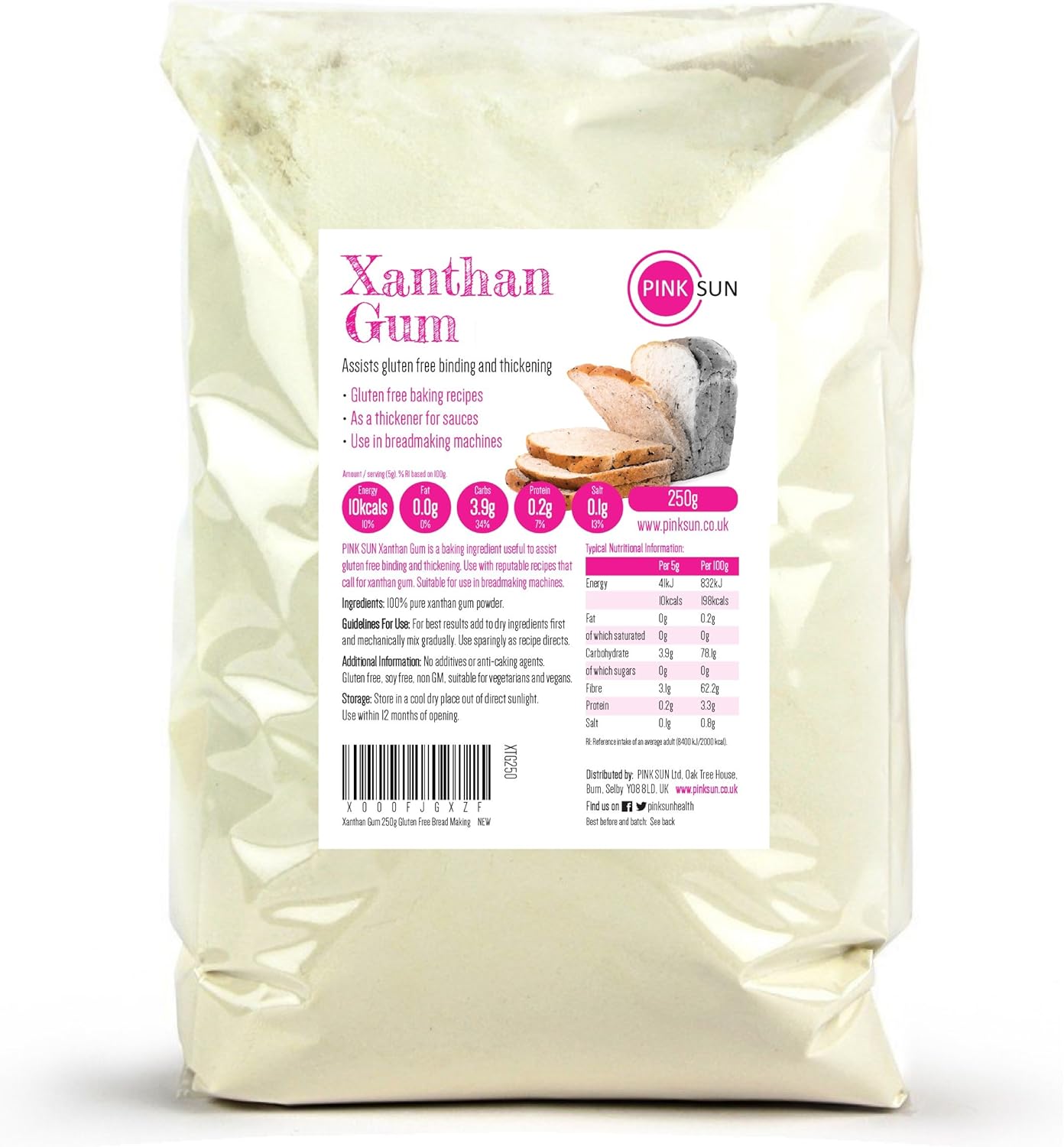 PINK SUN Xanthan Gum 250g Gluten Free Bread Making Baking and