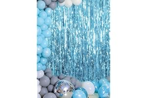 Blue Streamers Party Decorations, 2-Pack Fringe Foil Curtain Backdrop for Ocean Themed Birthday & Party Supplies, Ocean Decor