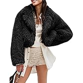 Gozoloma Women's Faux Fur Jacket Long Sleeve V Neck Collared Cropped Coat with Single Button Closure