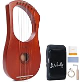 Mulucky 7 String Mahogany Lyre Harp MLH701, Metal Strings Bone Saddle Kit | 7-String Lyre Harp: Premium mahogany body with metal steel strings and a bone saddle. Kit includes wrench and gig bag.