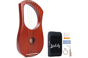Lyre Harp Mulucky 7 Metal Lyre Steel String Bone Saddle Mahogany Lyre Instrument with Tuning Wrench and Black Gig Bag - MLH701