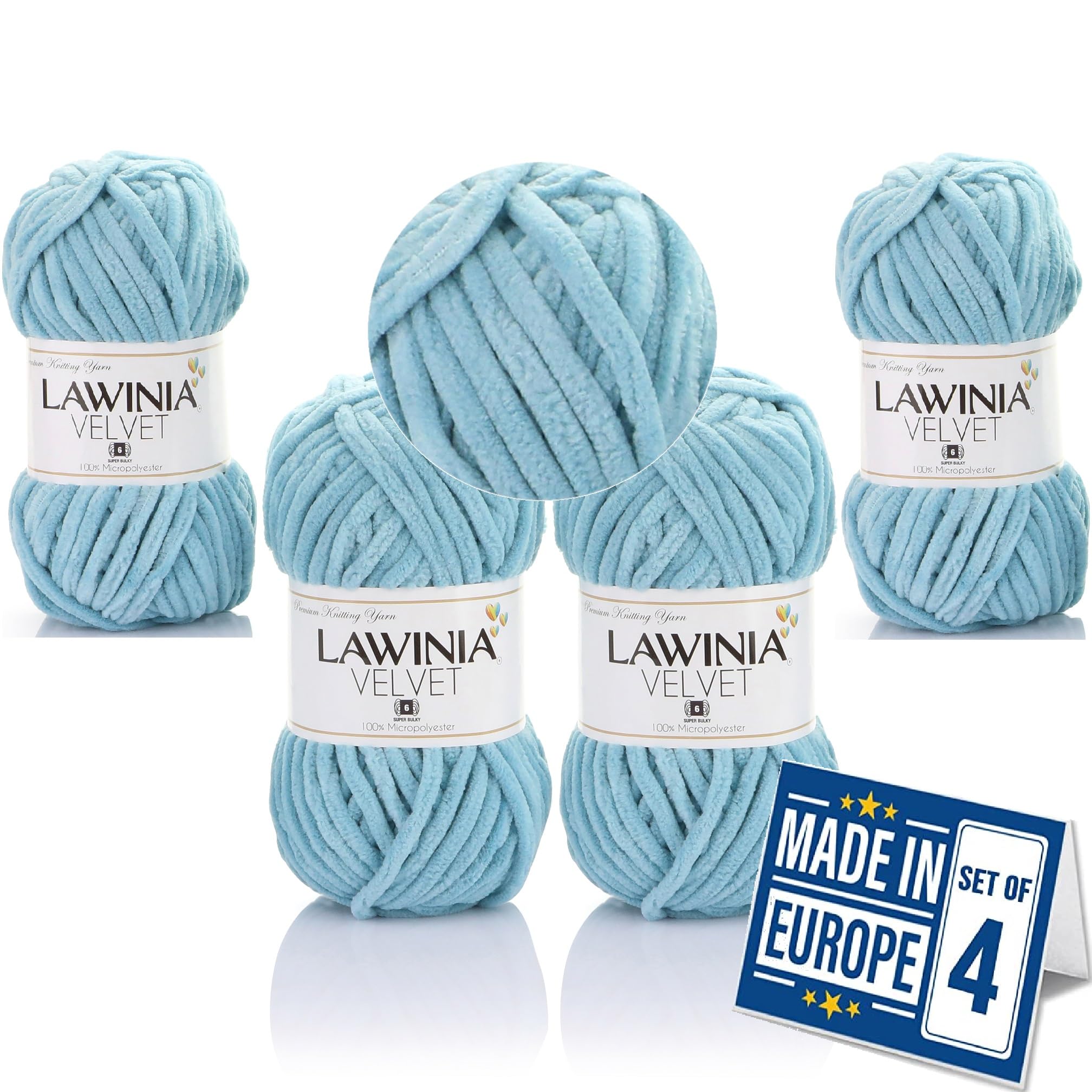 LAWINIA -Velvet Premium Soft Chenille Yarn Chunky, Velvet Yarn Crochet, Does NOT SHED, Plush Blanket Wool for Crochet, Thick Chunky Wool for Knitting, Pack of 4