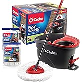 O-Cedar EasyWring Microfiber Spin Mop &amp; Bucket Floor Cleaning System + 2 Extra Refills, Red/Gray