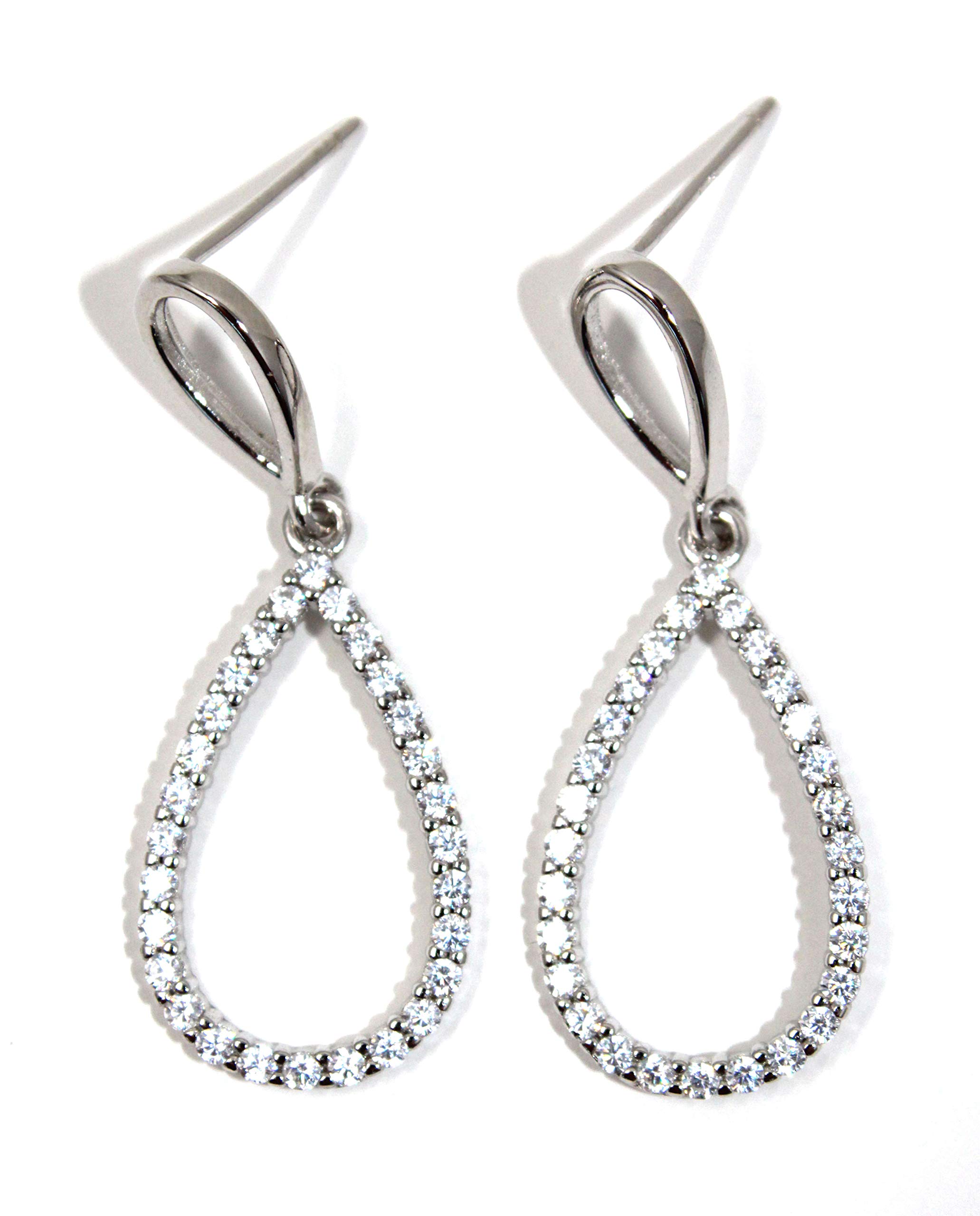 Silver Cubic Zirconia Teardrop Drop Earring Pair