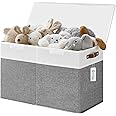 Bagnizer Large Toy Storage Box with Lids, Collapsible Sturdy Baby Storage Organizer Chest Bin Basket for Kids, Boys, Girls, Playroom, Nursery, Bedroom, Closet 25"x13"x16" (Gray and White)