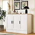 Anystyle 43.3”W White 3 Door Buffet Cabinet, Coffee Bar Cabinet with Adjustable Shelf, Kitchen Buffet Sideboard for Living Room, Kitchen