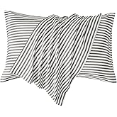 JELLYMONI 100% Natural Cotton Striped Standard Pillowcases Set, 2 Pack White and Grey Stripes Pattern Printed Pillow Covers with Envelope Closure(Pillows are not Included)