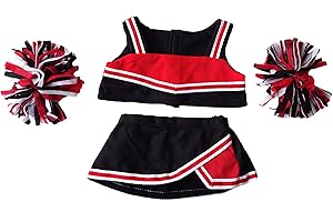 STUFFEMS TOY SHOP Red & Black Cheerleader Outfit Teddy Bear Clothes Fits Most 14" - 18" Build-A-Bear and Make Your Stuffed Animals