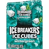 ICE BREAKERS Wintergreen Sugar-Free Gum Bottles, 3.24 oz, 6 ct | Wintergreen Sugar-Free Gum Cubes with Cooling Crystals, Bottle Packs for Car Cup Holders, Work and Fresh Breath, 6 ct