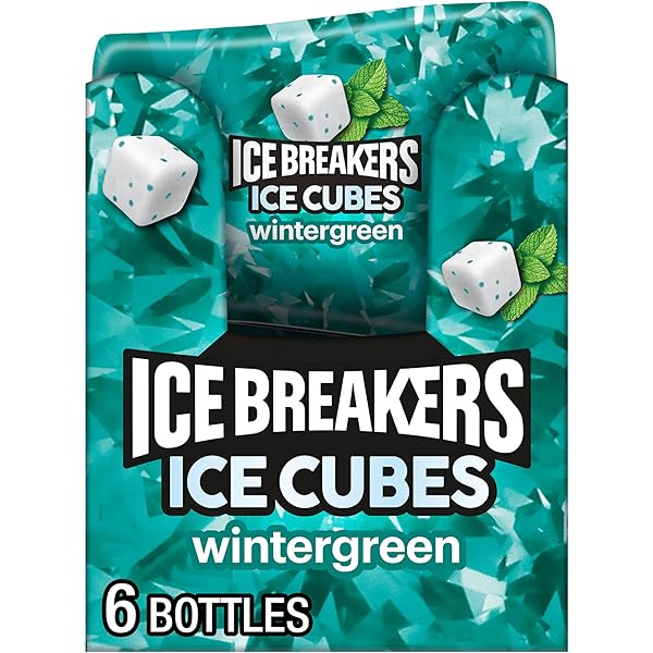 ICE BREAKERS ICE CUBES WINTERGREEN FLAVORED SUGAR FREE CHEWING GUM BOTTLES, 3.24 OZ (6 COUNT, 40 PIECES)