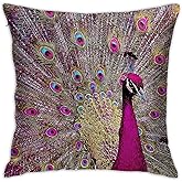 HANGWWZQ Magenta Peacock Square Pillow Case Throw Pillow Covers Decorative Pillowcase Cushion Cover with Car Couch Sofa Chair Bed Living Room 18x18 Inch