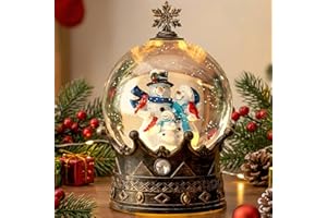 QUALDOUT Christmas Snow Globe Lantern Water Glittering Snowman Family Crown with Music, USB Lined/Battery Operated Lighted Lantern for Christmas Festival Decoration Gifts