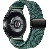 One Click Fabric Bands for Samsung Galaxy Watch 7 6 4 5 FE Band 40mm 44mm/Galaxy Watch 6 4 Classic 43mm 47mm 42mm 46mm/Watch 5 Pro 45mm,No Gap Magnetic Elastic Braided Nylon Sport Strap Men Women