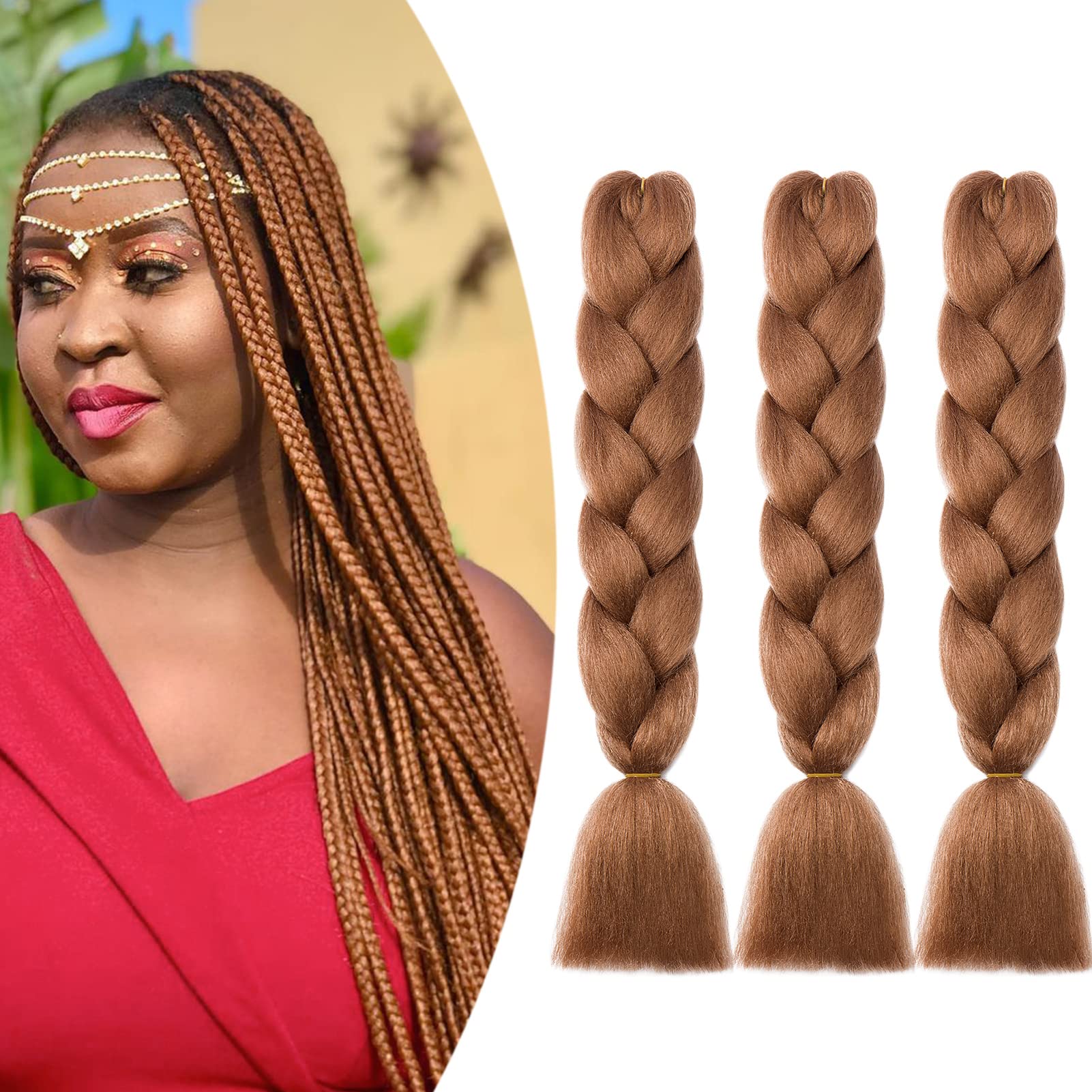 Gairyan Jumbo Braids Hair Extensions for Braiding 24" Colorful Ombre Jumbo Braiding Hair Extensions Synthetic Afro Hair Box Braids Crochet Twists 3 Bundles 300g Light Auburn โ image 1