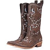 YZNVCG Cowboy Boots for Women Wide Calf - Cowgirl Boots with Pointed Toe and Chunky Heel for All-Day Comfort | Perfect for Country Music Festivals & Daily Wear, Brown 8
