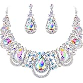 BriLove Women's Costume Fashion Crystal Teardrop Hollow Scroll Statement Necklace Dangle Earrings Set