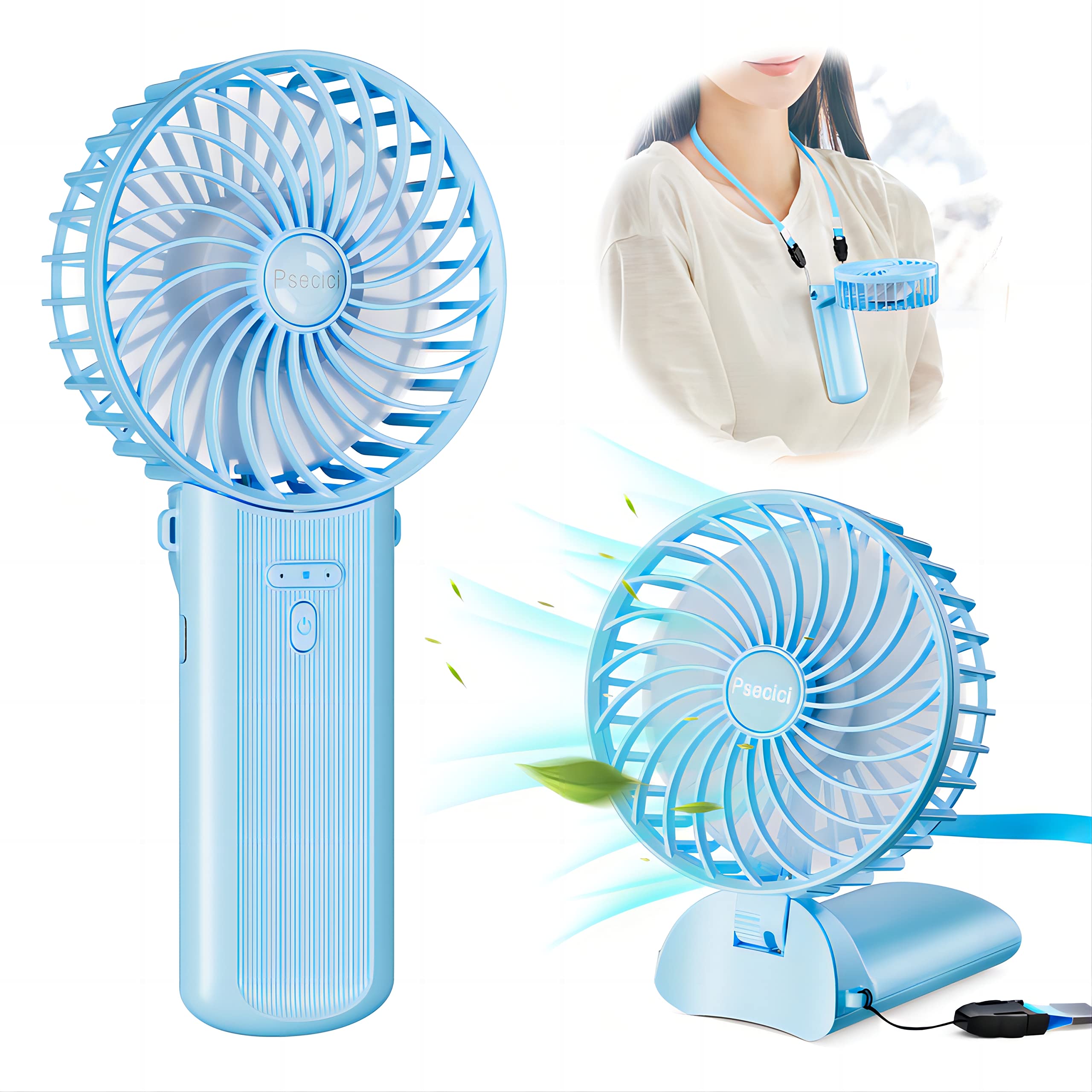 Photo 1 of Psecici Handheld Fan, Mini Portable Personal Fan with lanyard, 4 Speeds Level 180° Foldable Design for Desk/Travel/Office/Outdoor