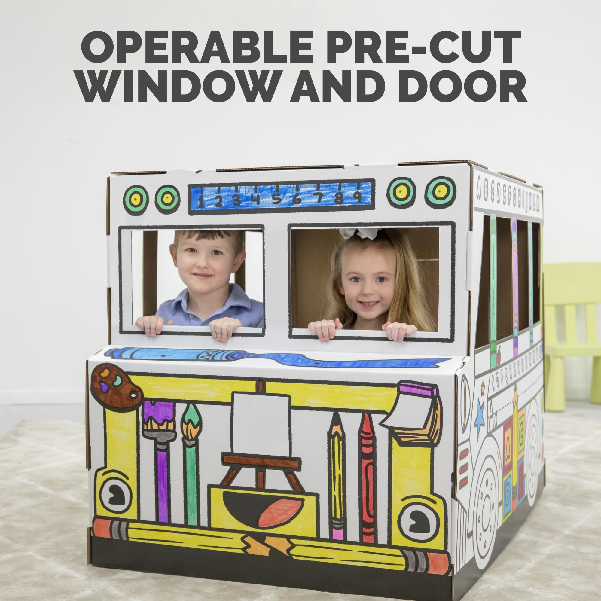 Bankers Box at Play School Bus Cardboard Playhouse and Craft Activity for Kids