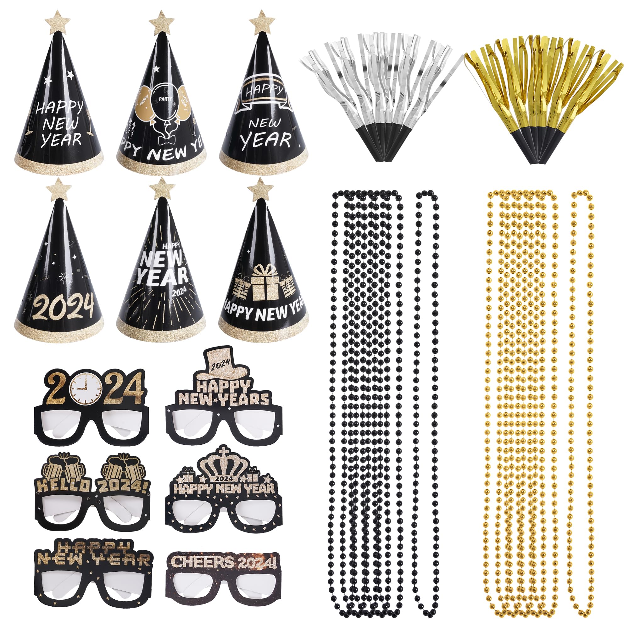 Photo 1 of New Years Eve Party Supplies 2025 New Years Party Decorations Happy New Year Eve Party Favors Include New Years Eve Party Hats Glasses Necklace and Blowers for 2025 New Year Party Decors Photo Props